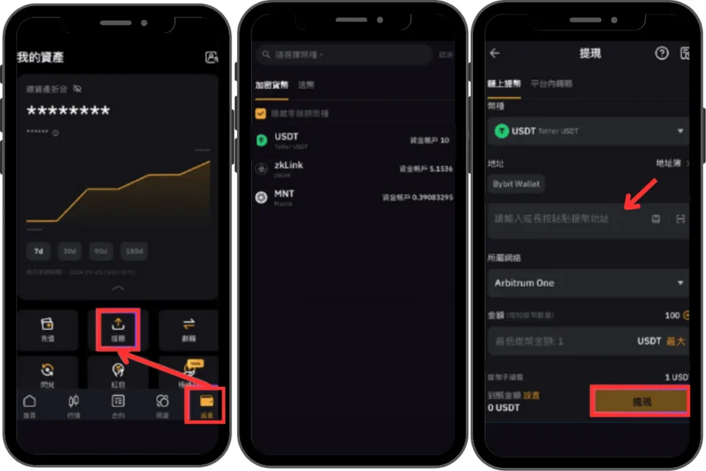 Bybit 出金步驟：選擇提幣並輸入收款地址