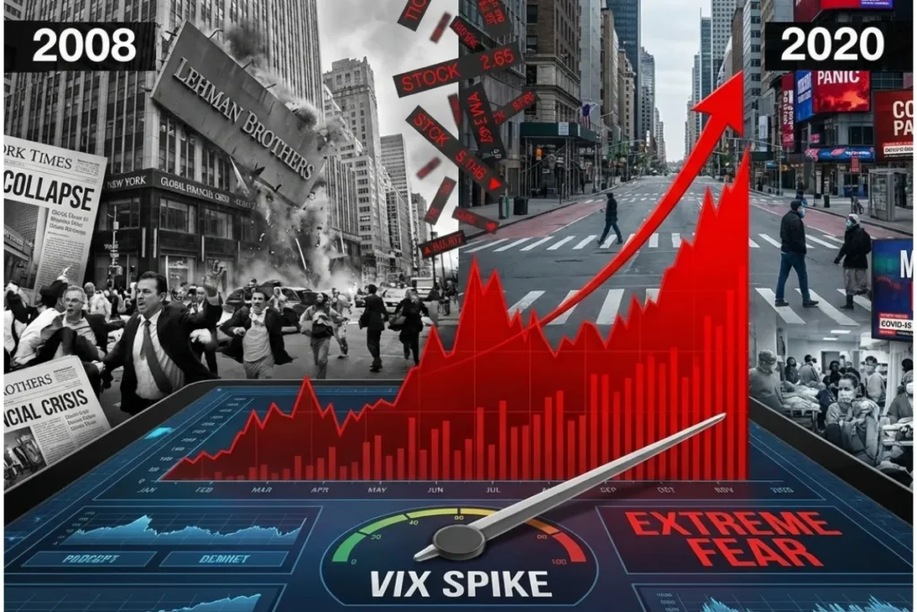 雷曼兄弟破產、Covid-19 盛行造成恐慌指數飆升